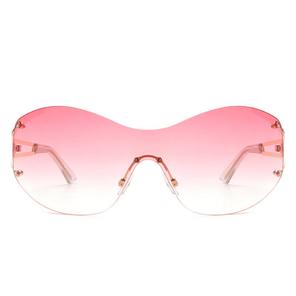 Elandor - Women Rimless Oversize Sleek Oval Fashion Sunglasses
