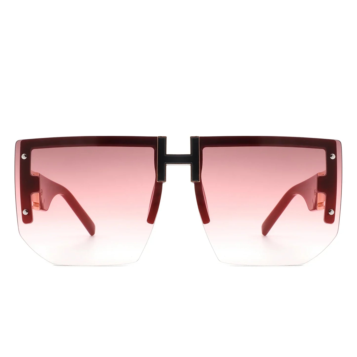 Kaelor - Square Oversized Flat Top Gradient Half Frame Sunglasses