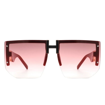 Kaelor - Square Oversized Flat Top Gradient Half Frame Sunglasses