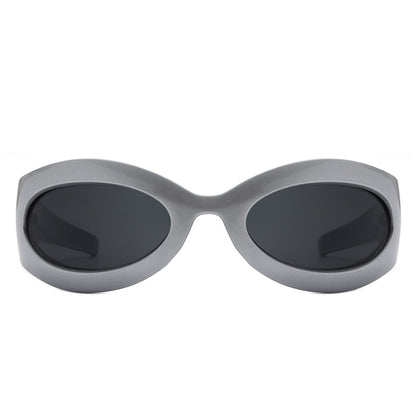 Albion - Retro Oval Wrap Around Round Sunglasses