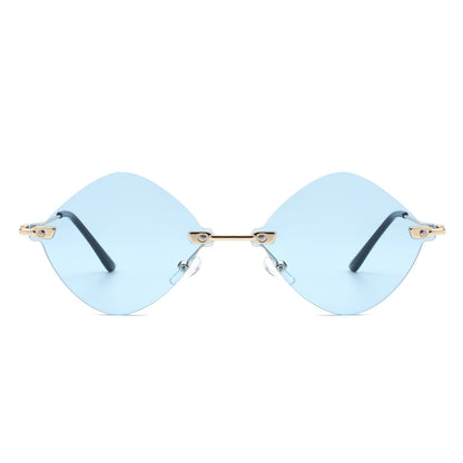 Bluewave - Rimless Retro Round Geometric Frameless Tinted Fashion Sunglasses