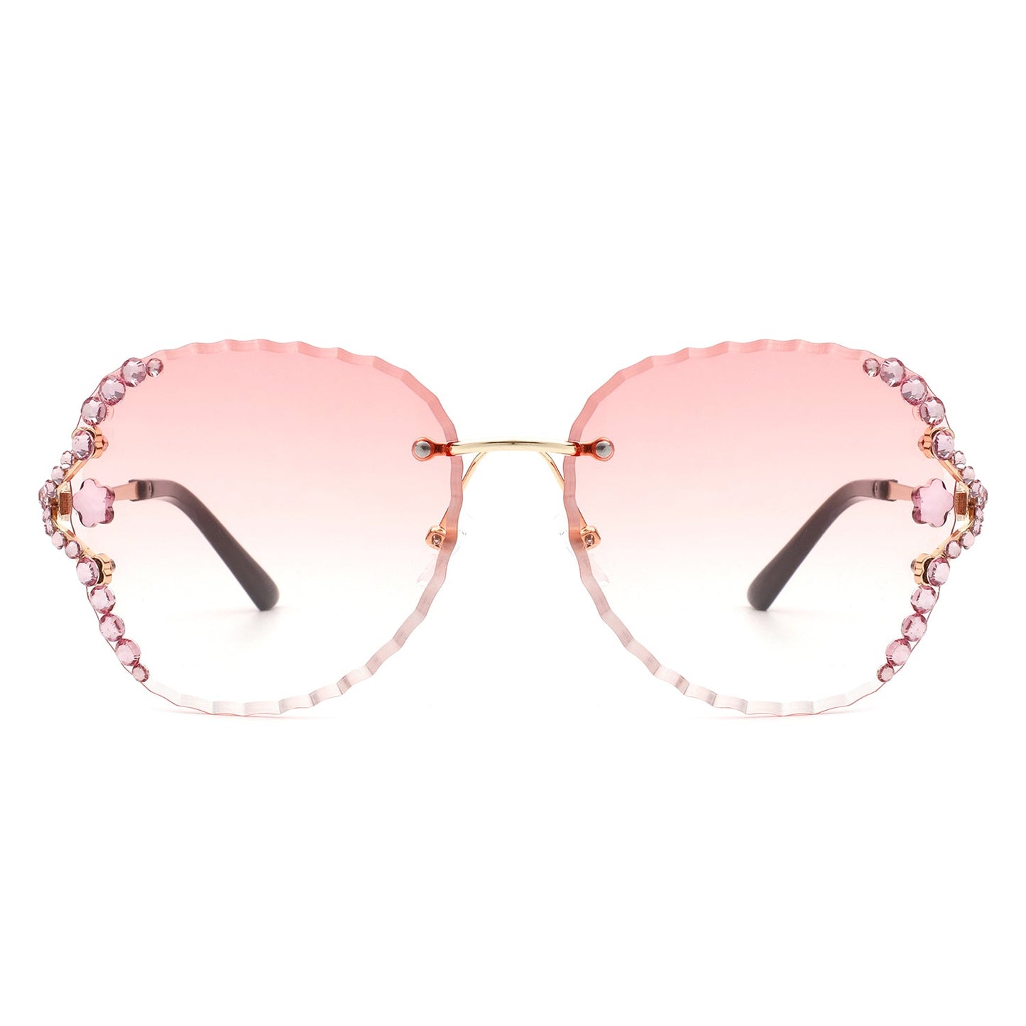 Lightblu - Women Fashion Oversize Rimless Round Rhinestone Design Sunglasses