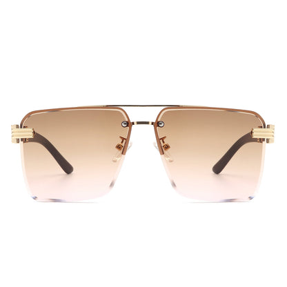 Elysian - Retro Square Rimless Brow-Bar Tinted Fashion Sunglasses