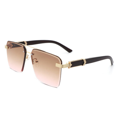 Elysian - Retro Square Rimless Brow-Bar Tinted Fashion Sunglasses
