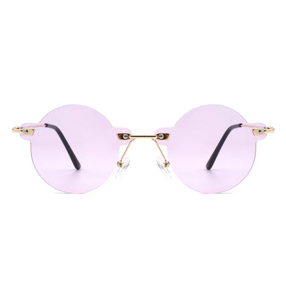 Crescent - Circle Retro Round Rimless Fashion Tinted Vintage Sunglasses