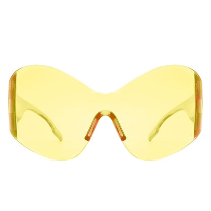 Oriel - Rimless Oversized Wraparound Shield Women Sunglasses
