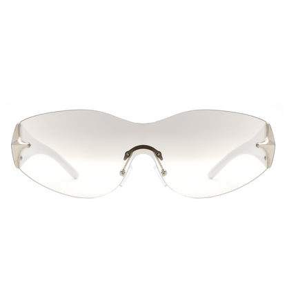 Spark - Sleek Rimless Double Star Fashion Shield Sunglasses