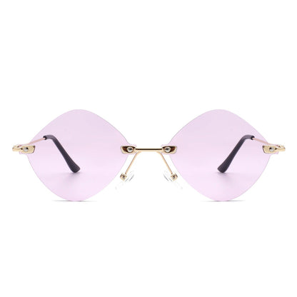 Bluewave - Rimless Retro Round Geometric Frameless Tinted Fashion Sunglasses
