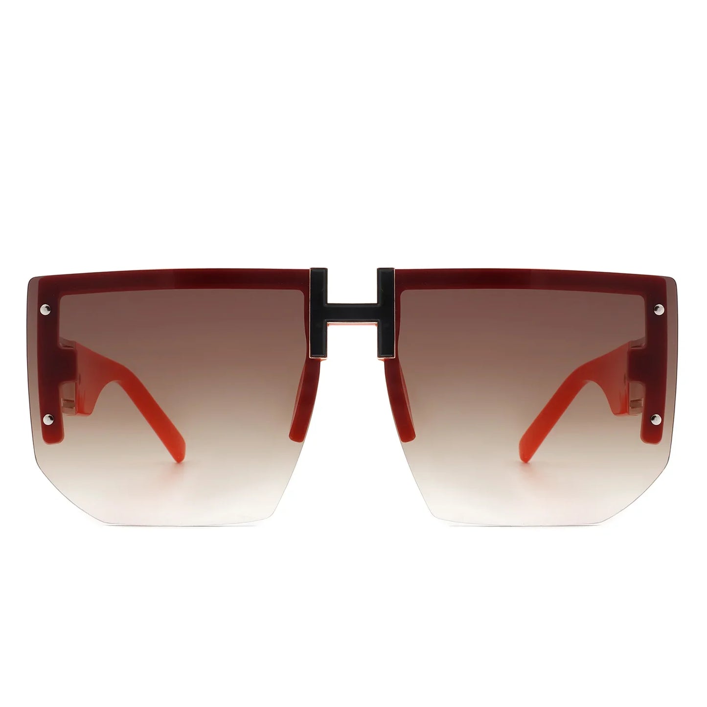 Kaelor - Square Oversized Flat Top Gradient Half Frame Sunglasses