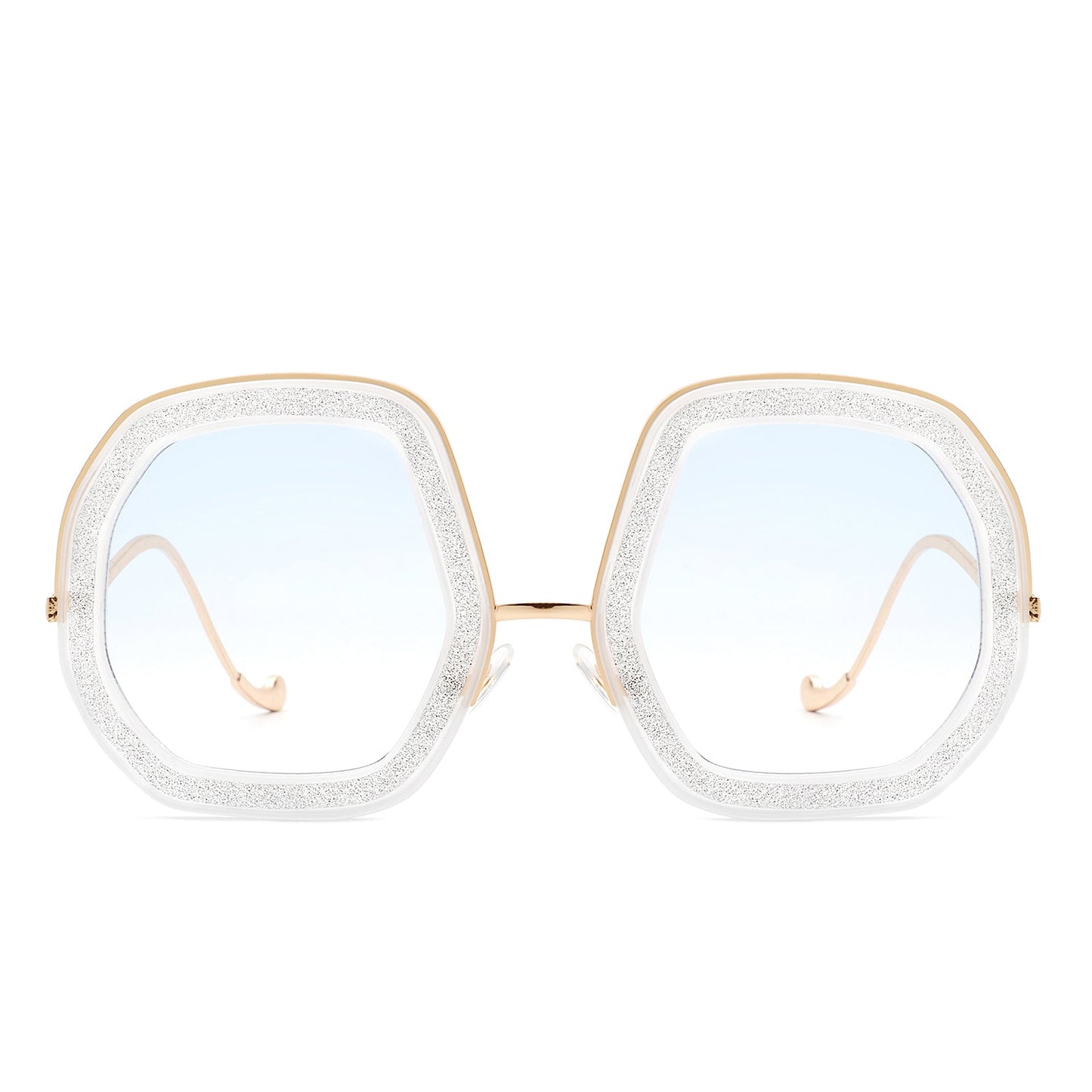 Xanadawn - Women Round Irregular Geometric Glitter Fashion Sunglasses