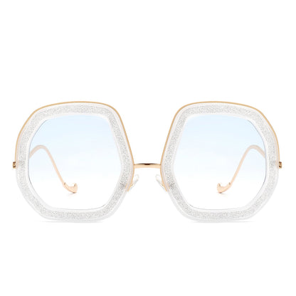 Xanadawn - Women Round Irregular Geometric Glitter Fashion Sunglasses