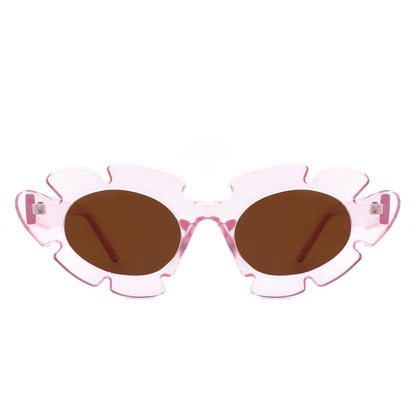 Pixielan - Women Irregular Round Cut-Out Cat Eye Flower Design Fashion Sunglasses