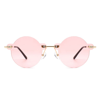 Crescent - Circle Retro Round Rimless Fashion Tinted Vintage Sunglasses