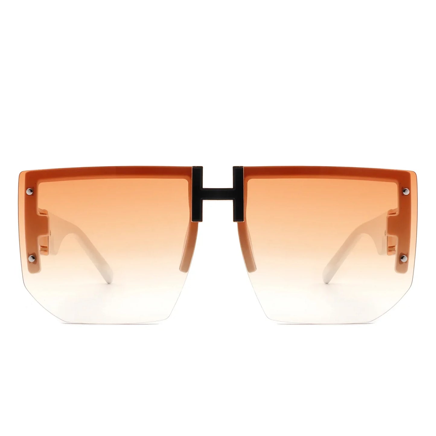 Kaelor - Square Oversized Flat Top Gradient Half Frame Sunglasses