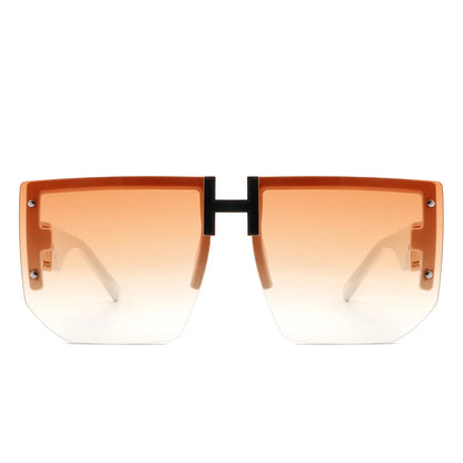 Kaelor - Square Oversized Flat Top Gradient Half Frame Sunglasses