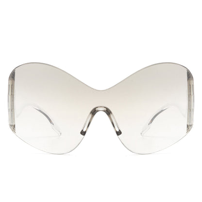 Oriel - Rimless Oversized Wraparound Shield Women Sunglasses