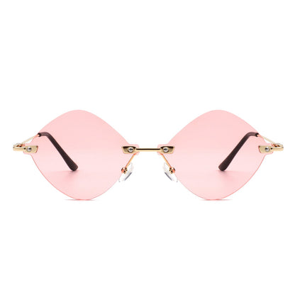 Bluewave - Rimless Retro Round Geometric Frameless Tinted Fashion Sunglasses