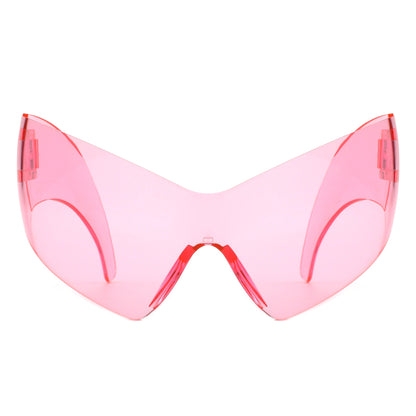 Clutch - Modern Rimless Oversized Color Pop Curved Sunglasses